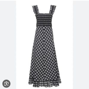 Ganni Black and White Check Seersucker Maxi Dress